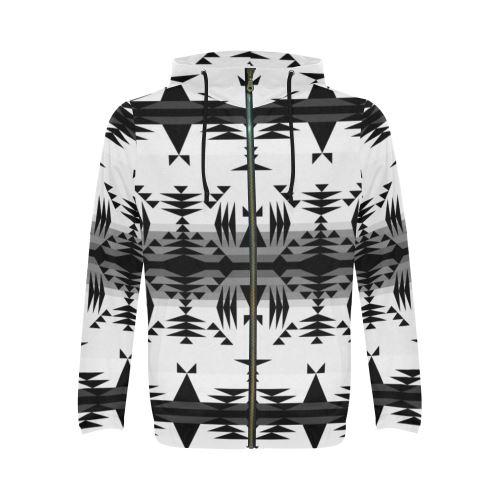 Between the Mountains White and Black All Over Print Full Zip Hoodie for Men (Model H14) All Over Print Full Zip Hoodie for Men (H14) e-joyer