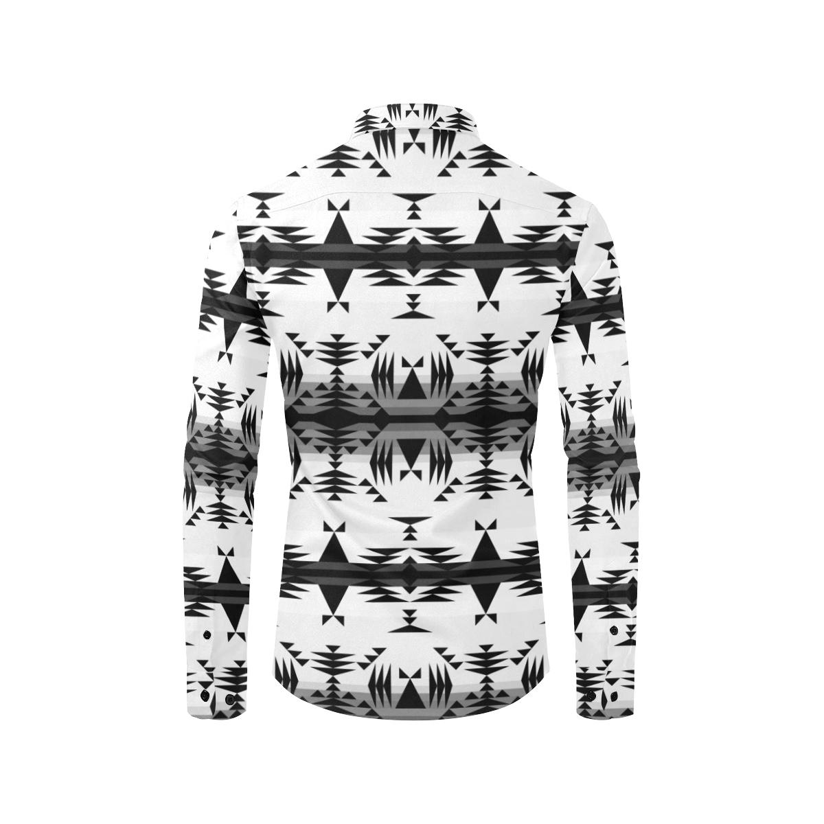 Between the Mountains White and Black Men's All Over Print Casual Dress Shirt (Model T61) Men's Dress Shirt (T61) e-joyer