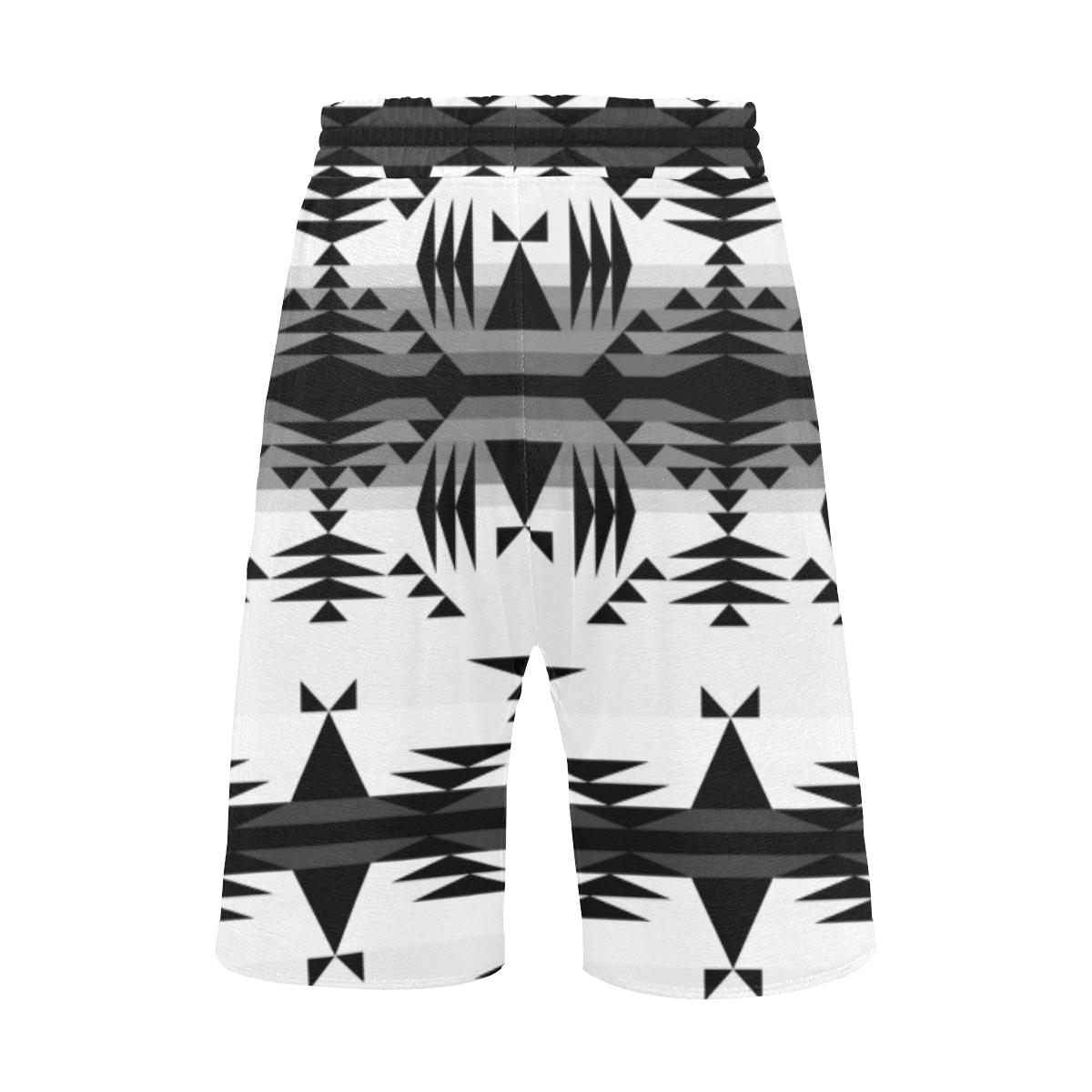 Between the Mountains White and Black Men's All Over Print Casual Shorts (Model L23) Men's Casual Shorts (L23) e-joyer