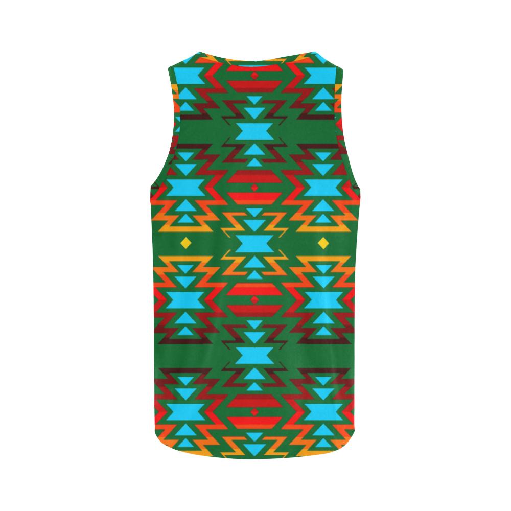Big Pattern Fire Colors and Sky green All Over Print Tank Top for Women (Model T43) All Over Print Tank Top for Women (T43) e-joyer