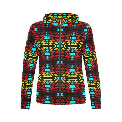 Black Fire and Sky All Over Print Full Zip Hoodie for Women (Model H14) All Over Print Full Zip Hoodie for Women (H14) e-joyer