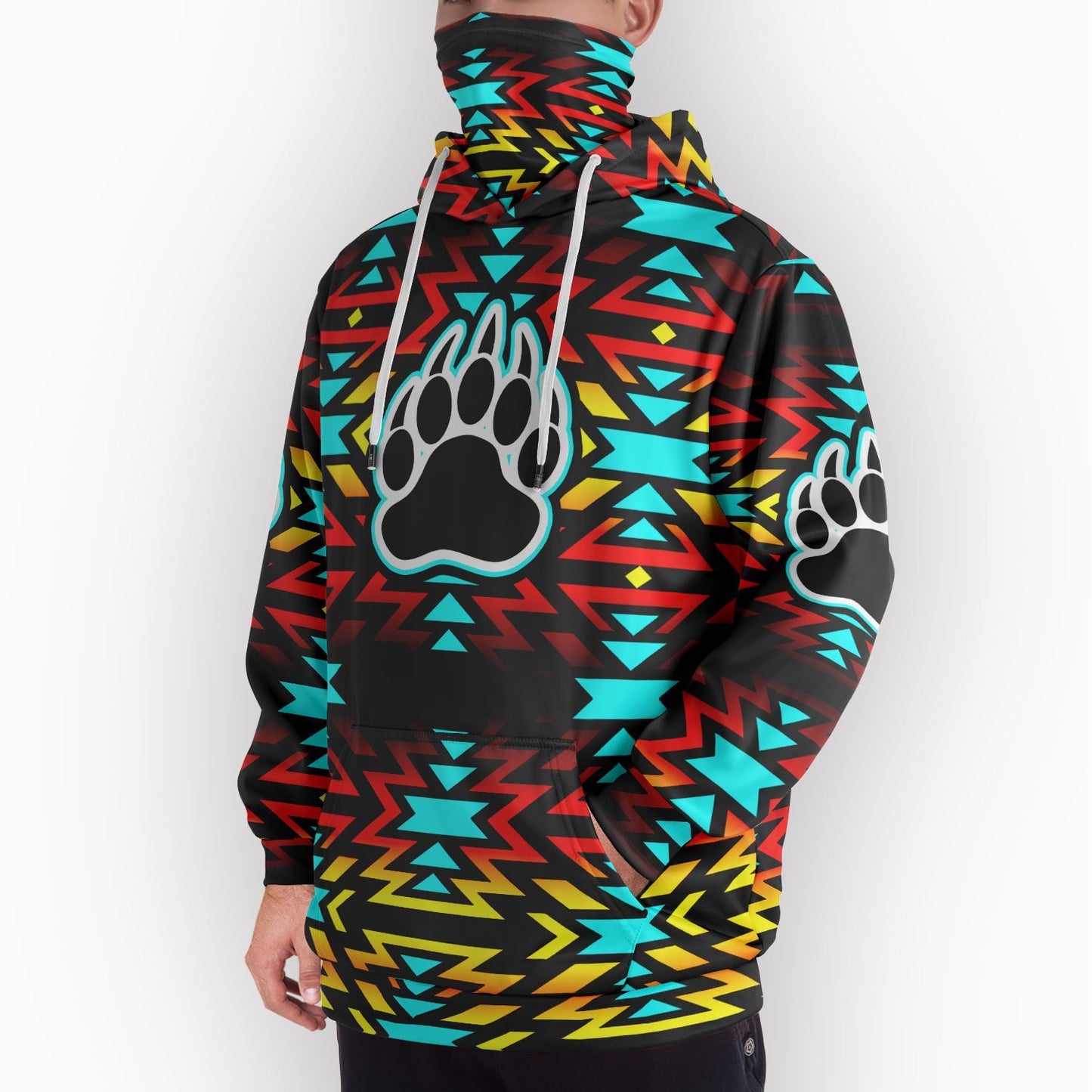 Black Fire and Sky Yellow Hoodie with Face Cover 49 Dzine