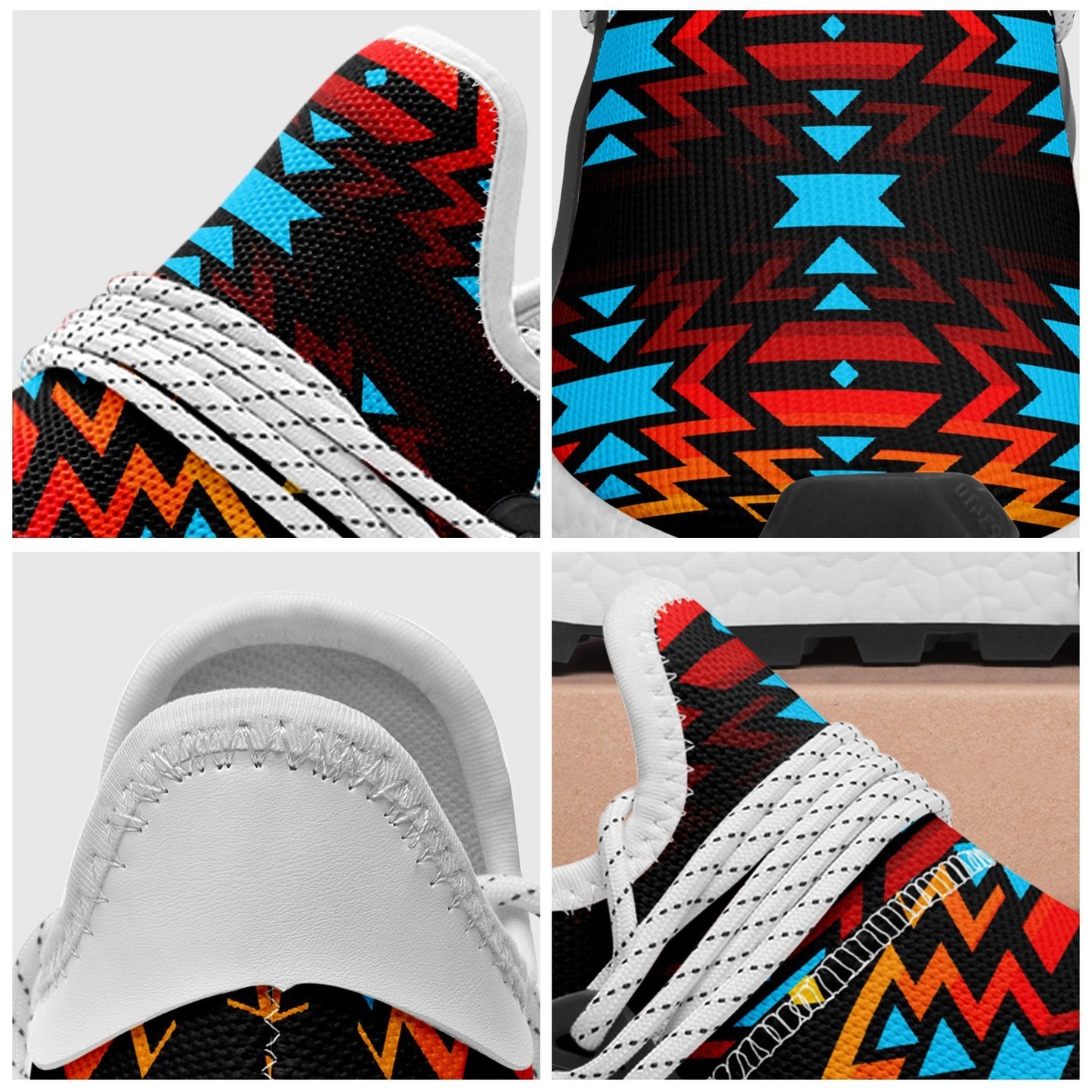 Black Fire and Turquoise Okaki Sneakers Shoes 49 Dzine