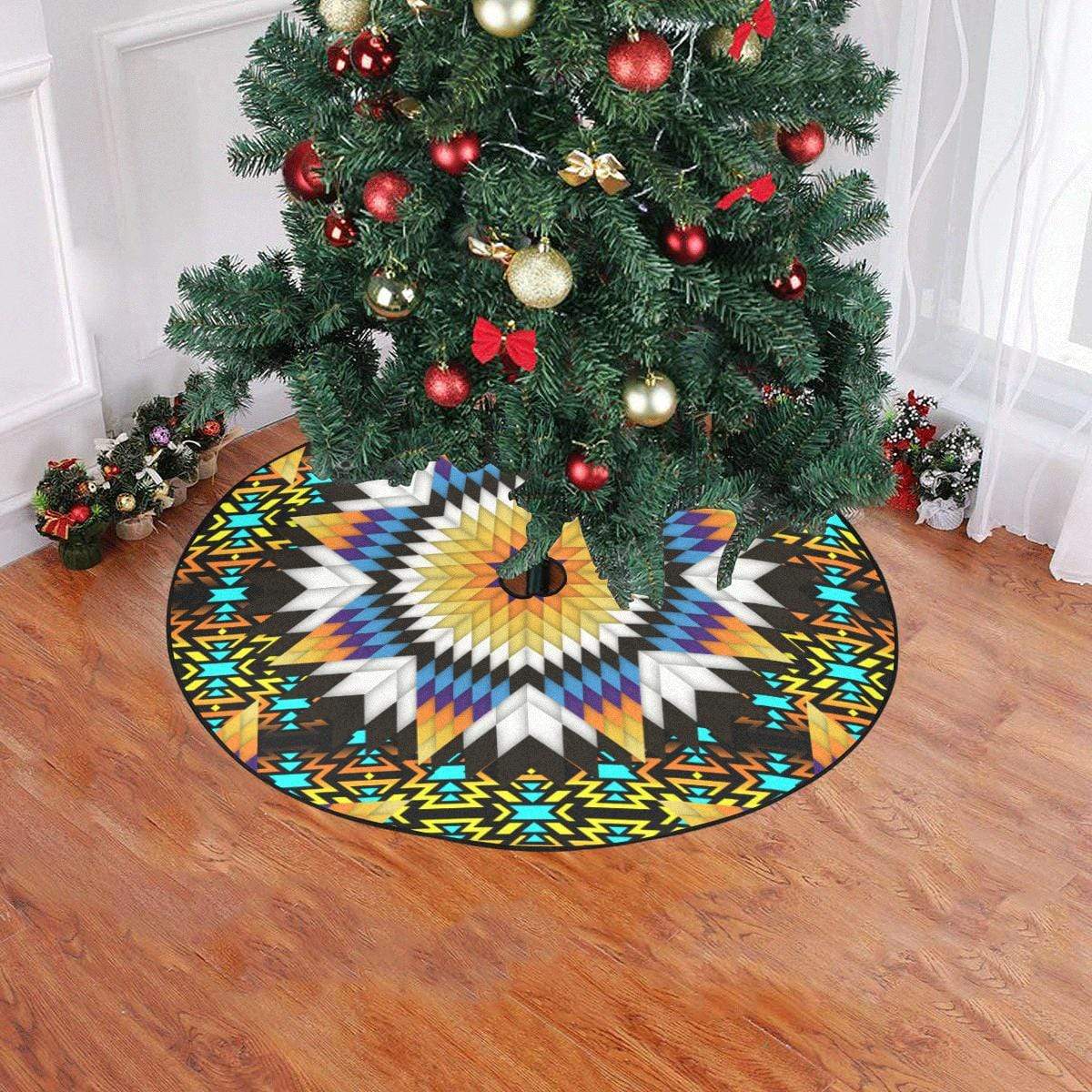 Black Fire Star Christmas Tree Skirt 47" x 47" Christmas Tree Skirt e-joyer