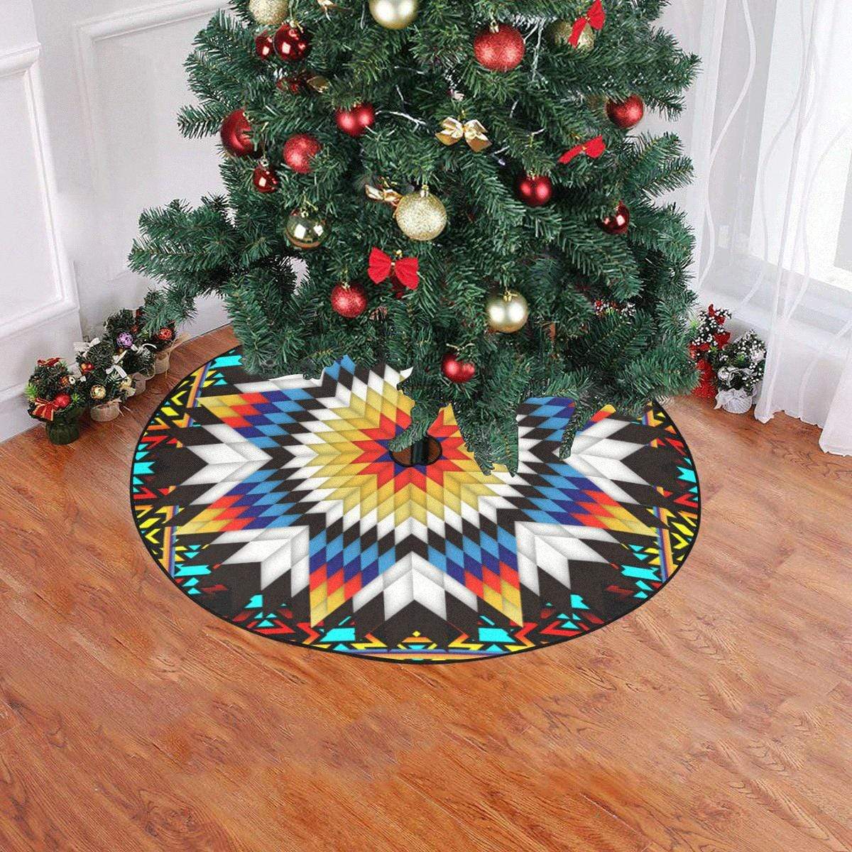 Blackfire and Turquoise Star Christmas Tree Skirt 47" x 47" Christmas Tree Skirt e-joyer