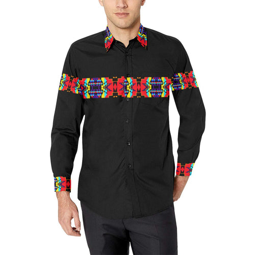 Blanket Strip Black III-1 Men's All Over Print Casual Dress Shirt (Model T61) Men's Dress Shirt (T61) e-joyer 