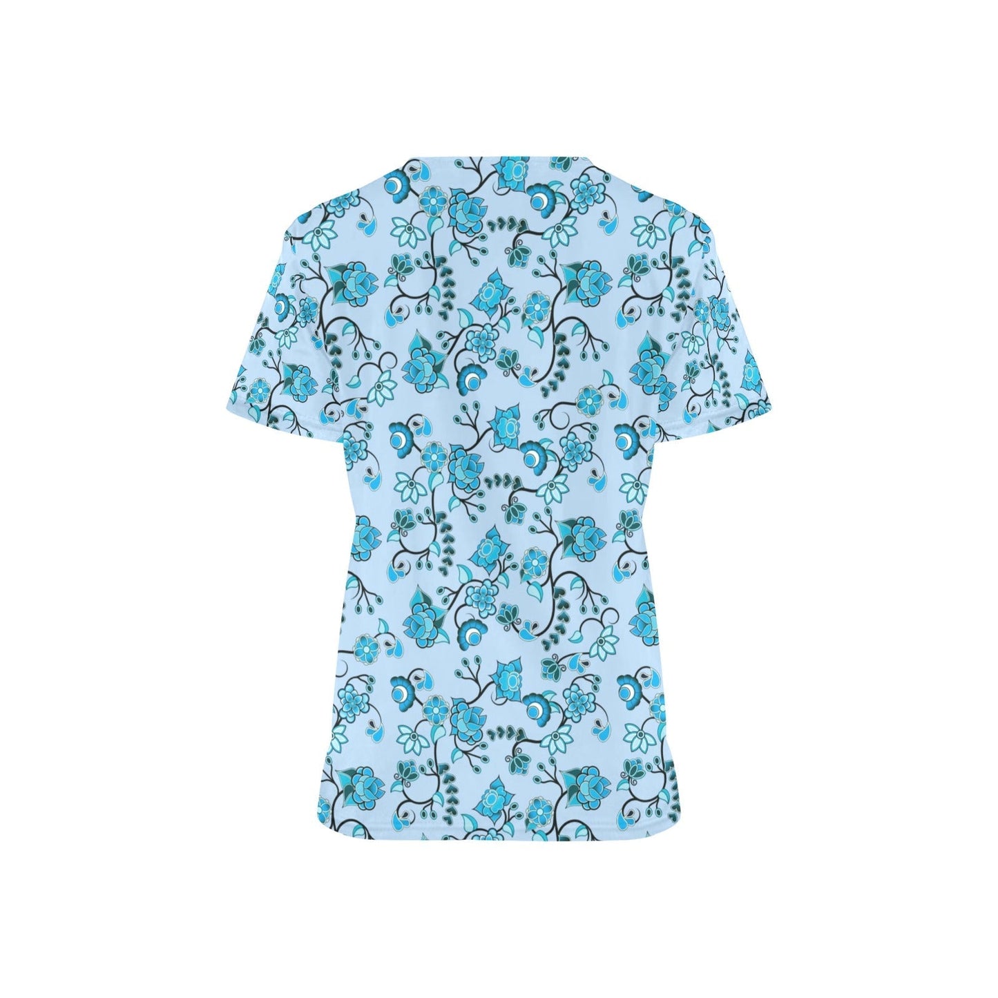 Blue Floral Amour All Over Print Scrub Top Scrub Top e-joyer