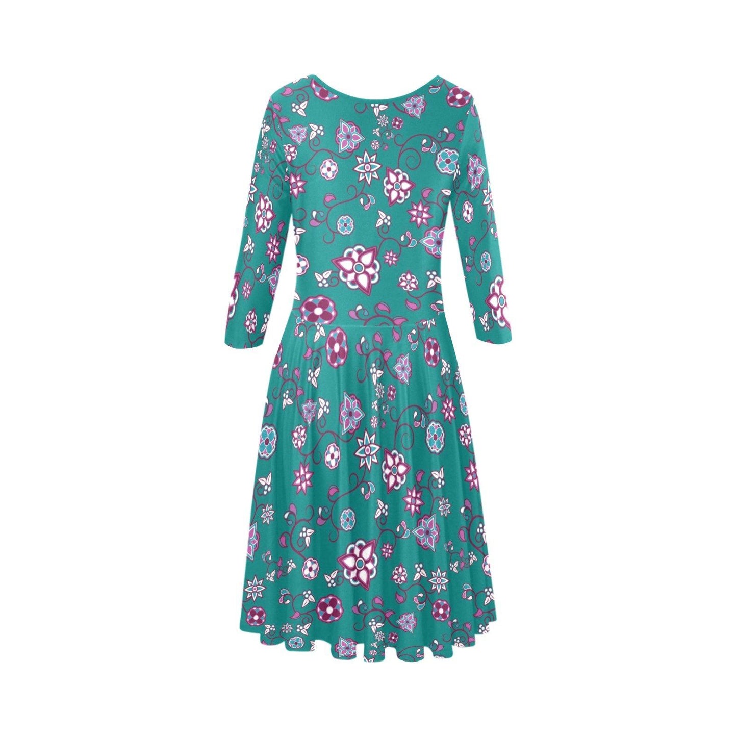 Burgundy Bloom Tethys Half-Sleeve Skater Dress(Model D20) Tethys Half-Sleeve Skater Dress (D20) e-joyer