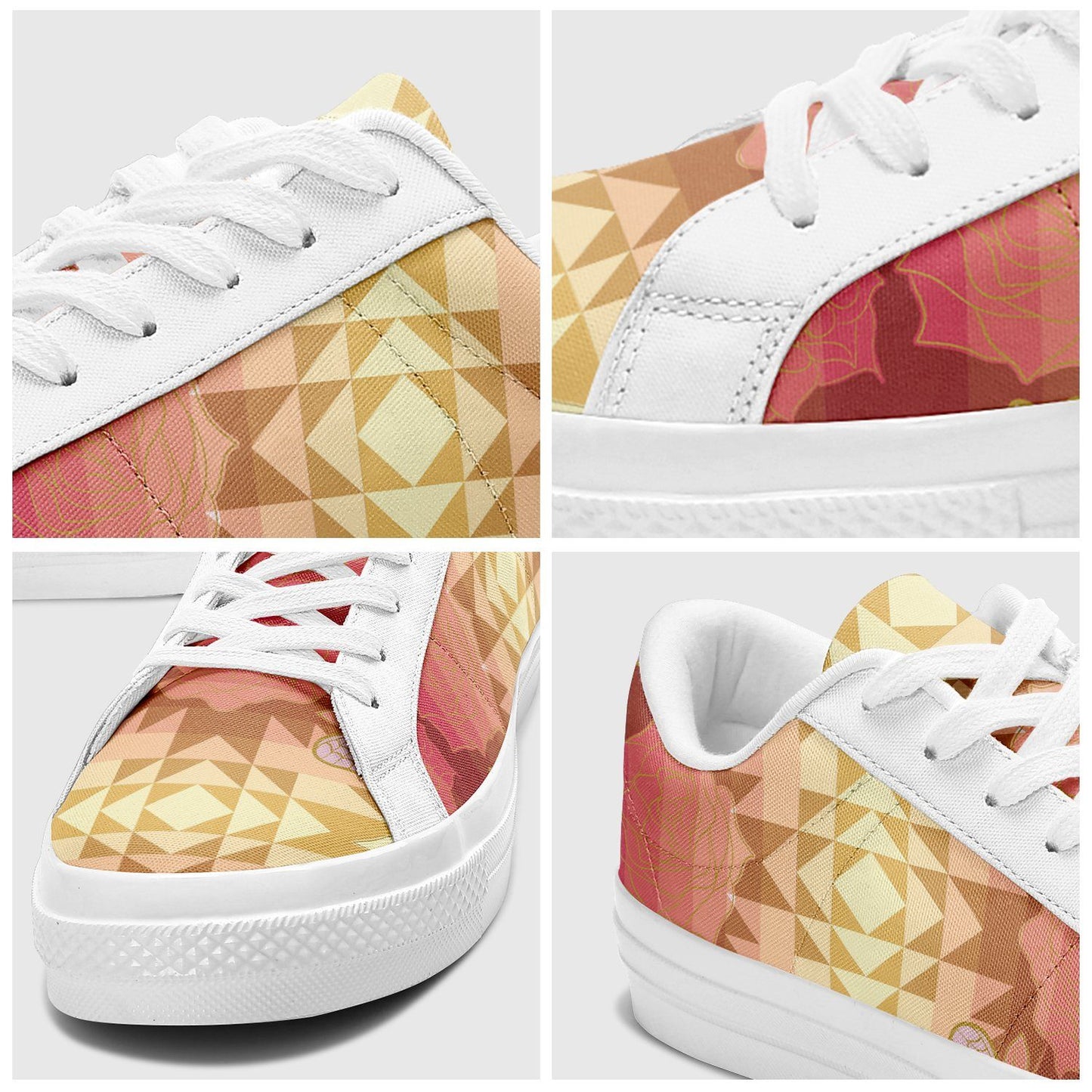 Butterfly and Roses on Geometric Aapisi Low Top Canvas Shoes White Sole aapisi Herman