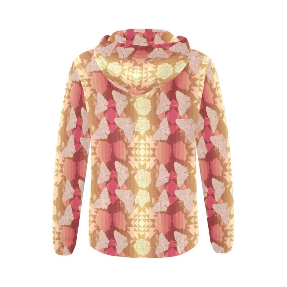 Butterfly and Roses on Geometric All Over Print Full Zip Hoodie for Women (Model H14) All Over Print Full Zip Hoodie for Women (H14) e-joyer