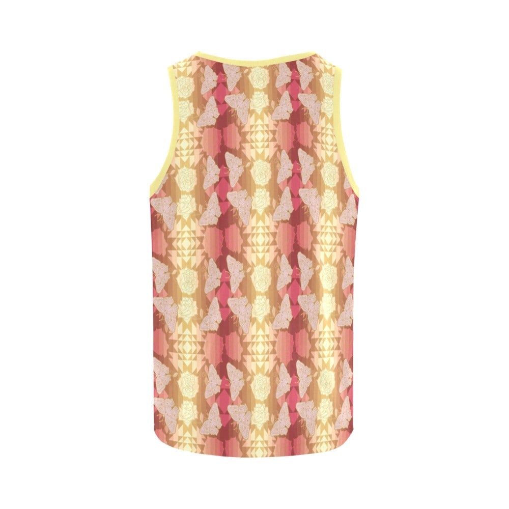 Butterfly and Roses on Geometric All Over Print Tank Top for Women (Model T43) All Over Print Tank Top for Women (T43) e-joyer