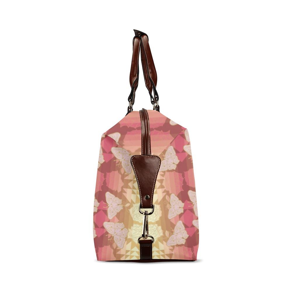 Butterfly and Roses on Geometric Classic Travel Bag (Model 1643) Remake Classic Travel Bags (1643) e-joyer