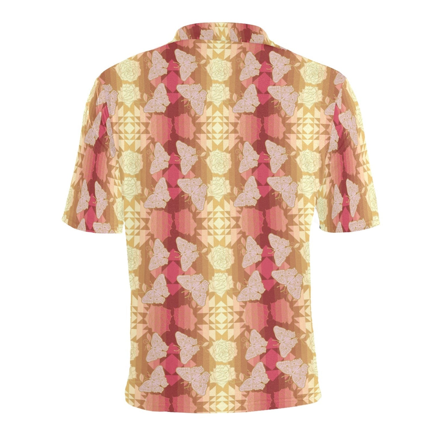 Butterfly and Roses on Geometric Men's All Over Print Polo Shirt (Model T55) Men's Polo Shirt (Model T55) e-joyer