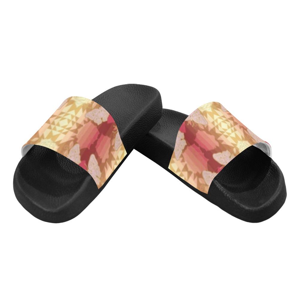 Butterfly and Roses on Geometric Men's Slide Sandals (Model 057) Men's Slide Sandals (057) e-joyer