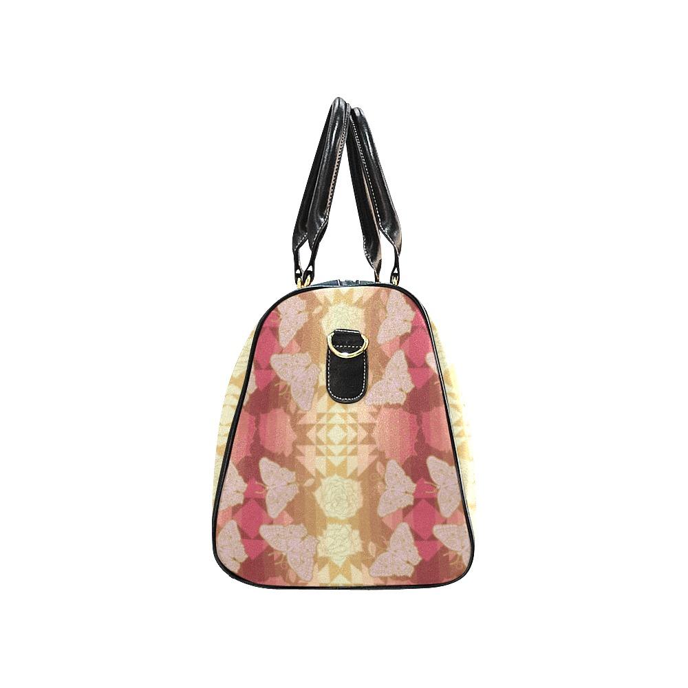 Butterfly and Roses on Geometric New Waterproof Travel Bag/Large (Model 1639) Waterproof Travel Bags (1639) e-joyer