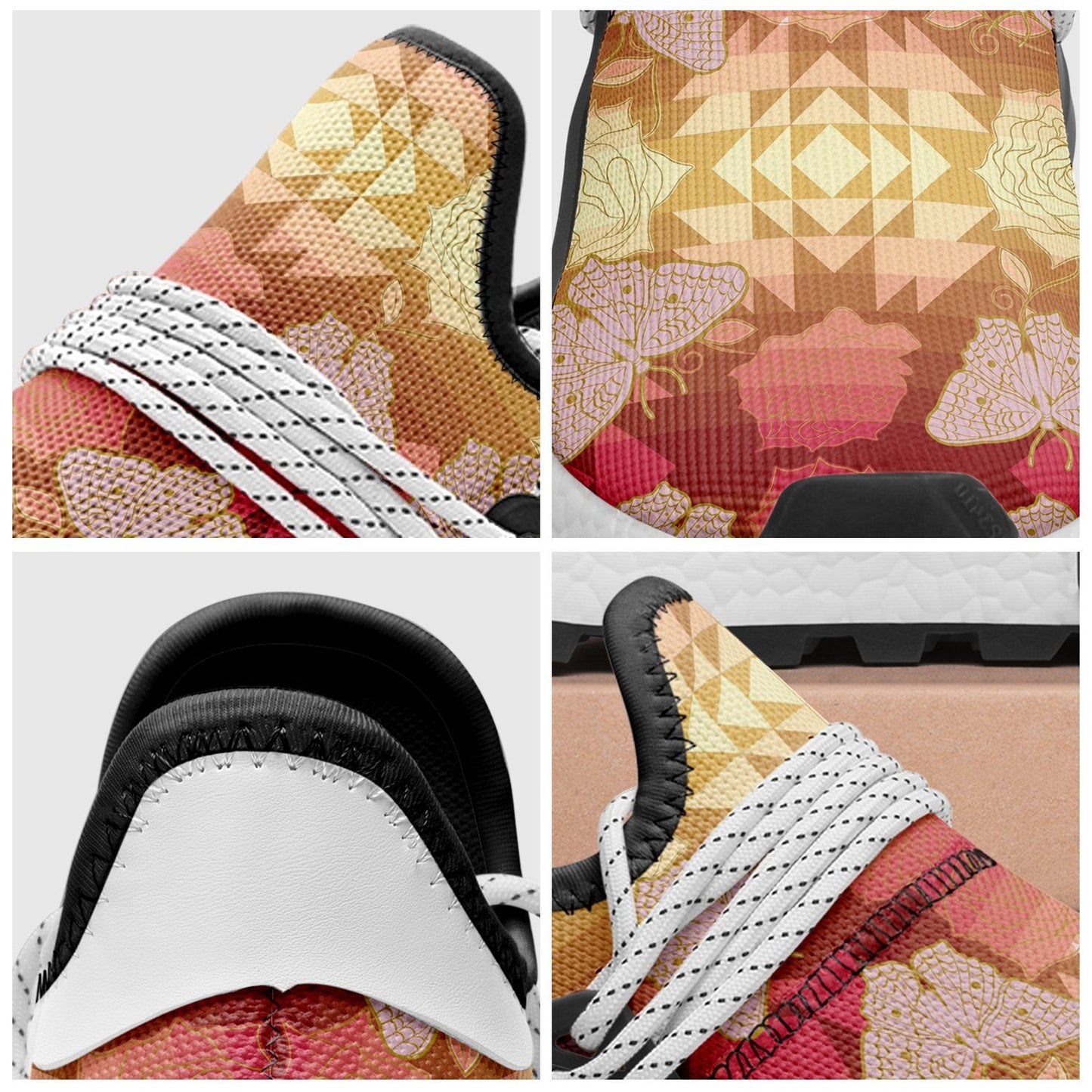 Butterfly and Roses on Geometric Okaki Sneakers Shoes Herman