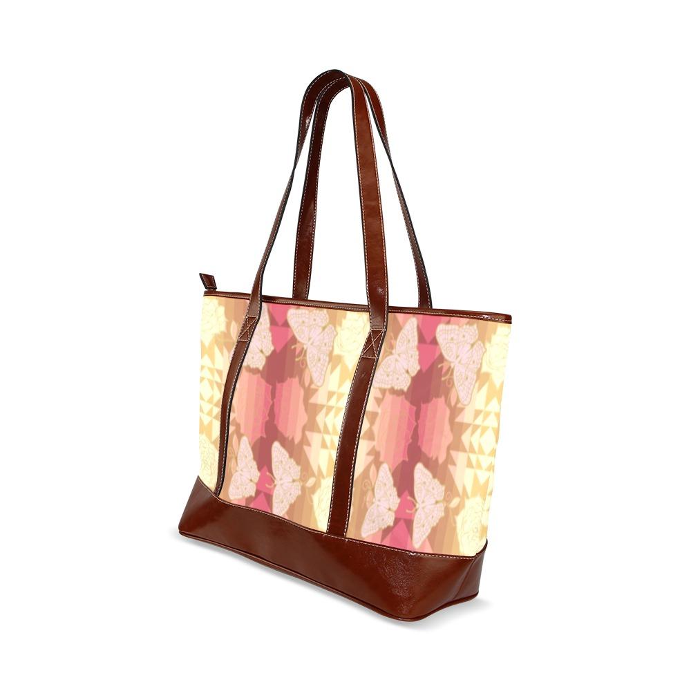 Butterfly and Roses on Geometric Tote Handbag (Model 1642) handbag e-joyer