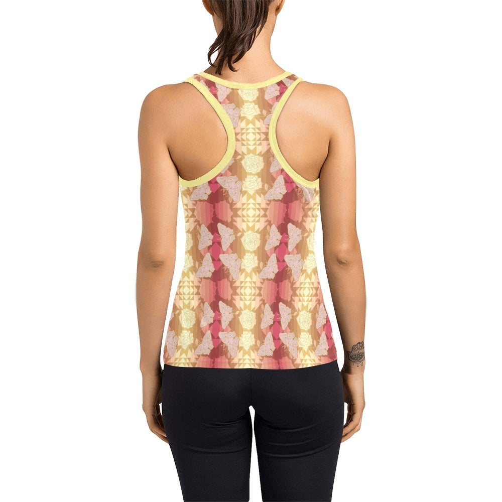 Butterfly and Roses on Geometric Women's Racerback Tank Top (Model T60) Racerback Tank Top (T60) e-joyer