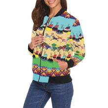 Load image into Gallery viewer, Horses and Buffalo Ledger Torquoise Bomber Jacket for Women
