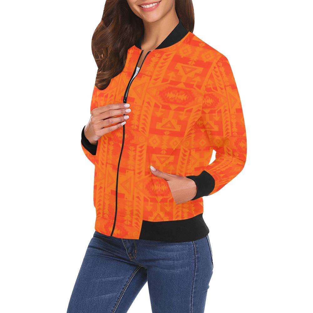 Chiefs Mountain Orange Carrying Their Prayers All Over Print Bomber Jacket for Women (Model H19) All Over Print Bomber Jacket for Women (H19) e-joyer