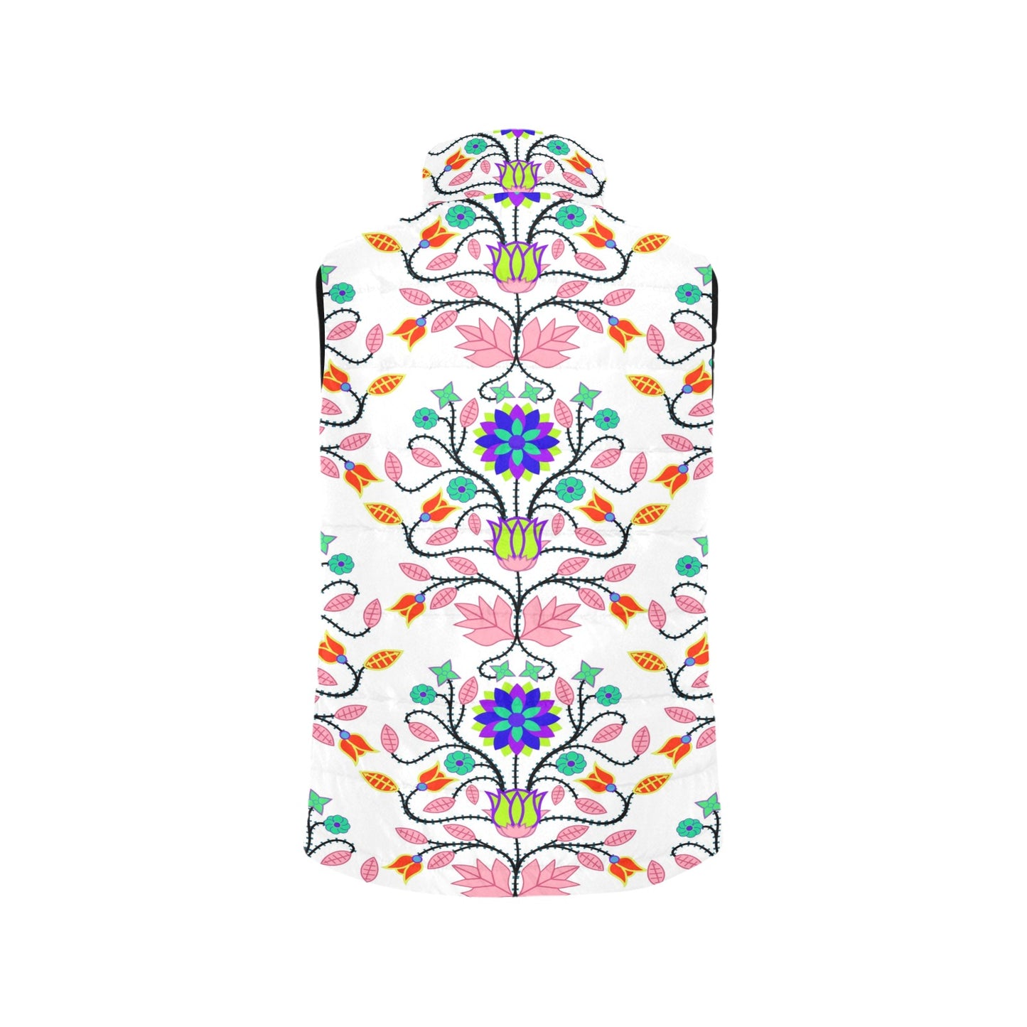 Floral Beadwork Four Clans White Women's Padded Vest Jacket