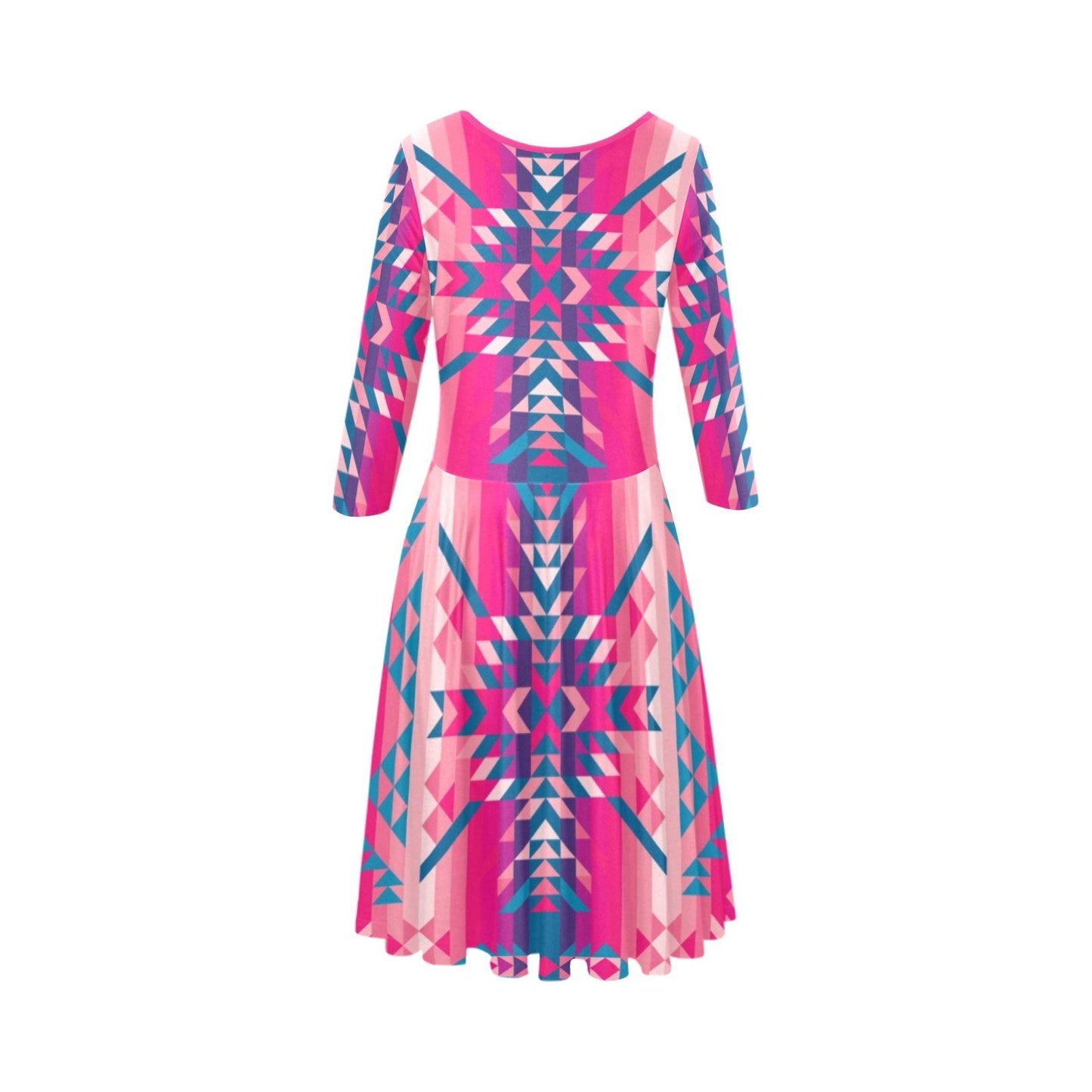 Desert Geo Blue Tethys Half-Sleeve Skater Dress(Model D20) Tethys Half-Sleeve Skater Dress (D20) e-joyer