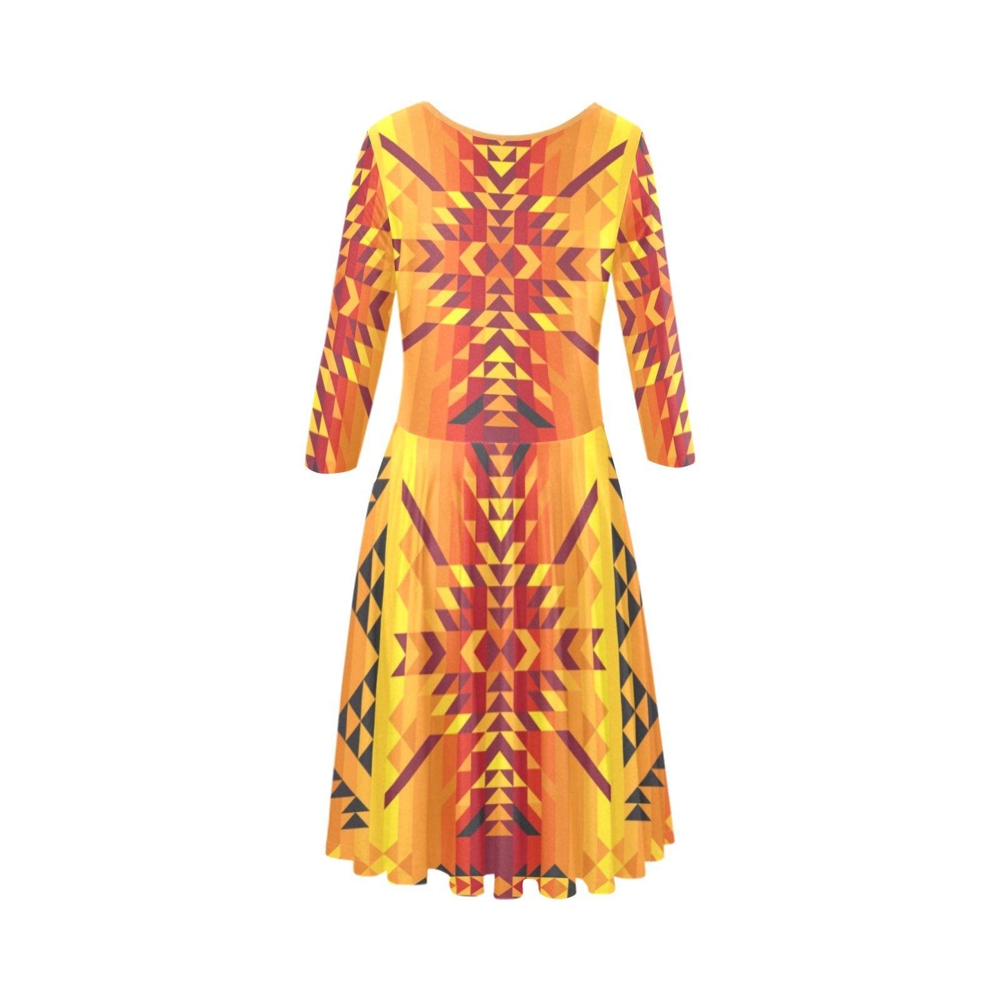 Desert Geo Yellow Red Tethys Half-Sleeve Skater Dress(Model D20) Tethys Half-Sleeve Skater Dress (D20) e-joyer