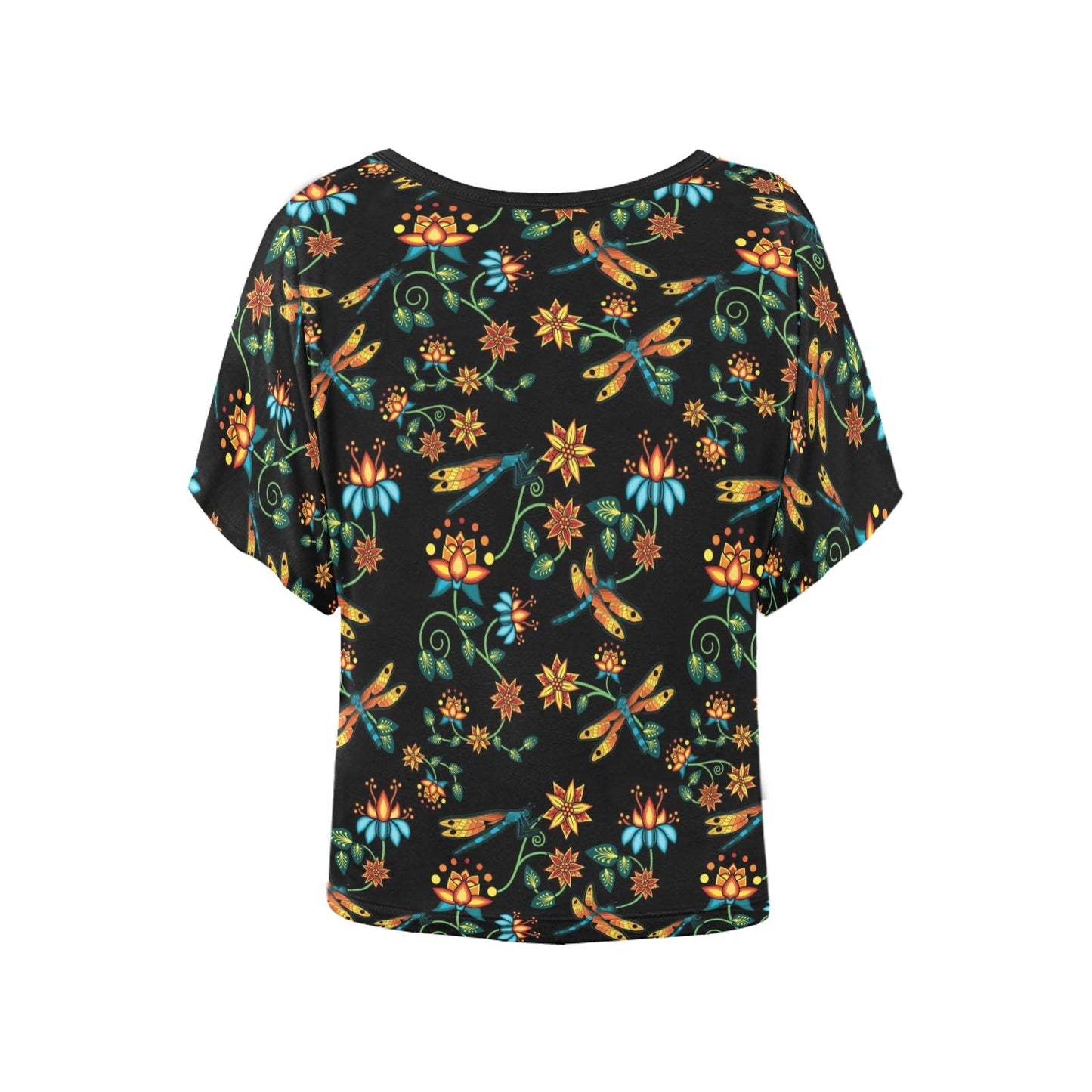 Dragon Lily Noir Women's Batwing-Sleeved Blouse T shirt (Model T44) Women's Batwing-Sleeved Blouse T shirt (T44) e-joyer