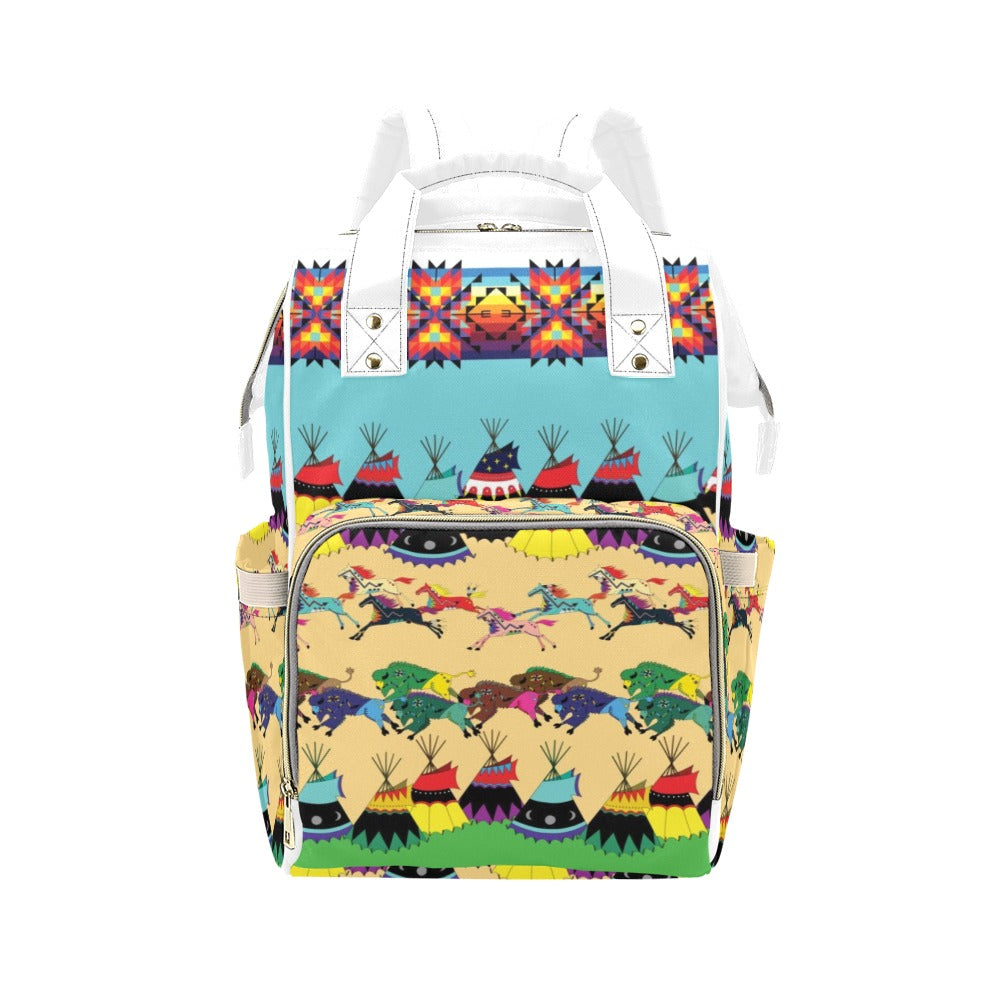 Horses and Buffalo Ledger White Diaper Bag by 49 Dzine