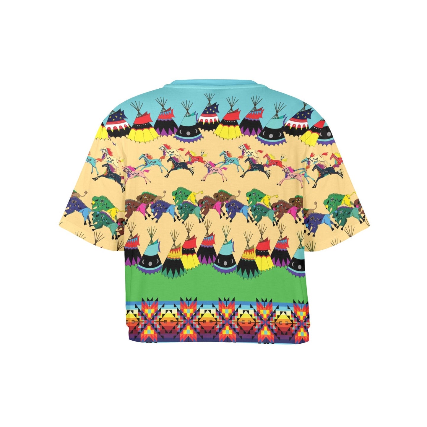 Horses and Buffalo Ledger Turquoise Crop Top