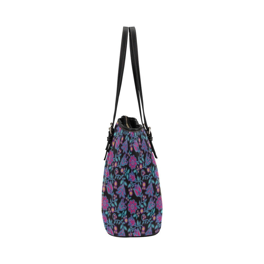Beaded Nouveau Coal Leather Tote Bag