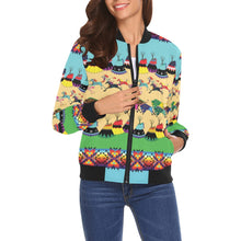 Load image into Gallery viewer, Horses and Buffalo Ledger Torquoise Bomber Jacket for Women
