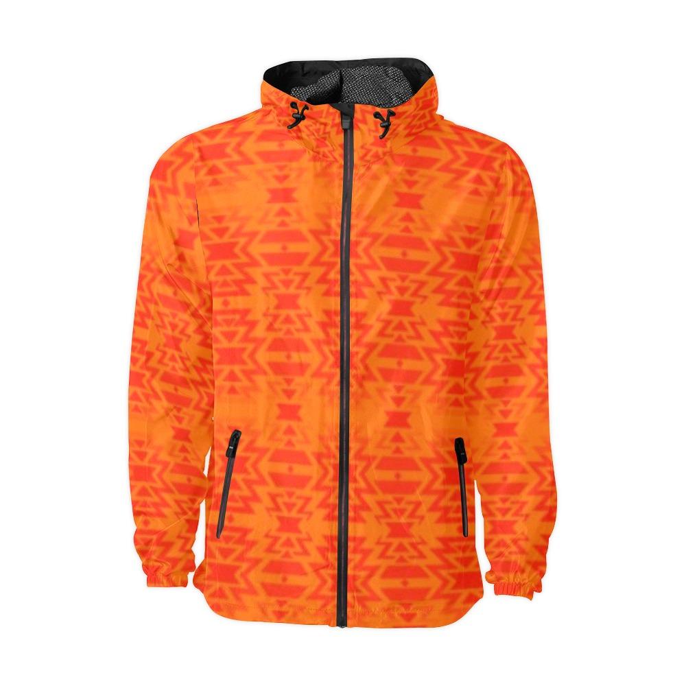 Fire Colors and Turquoise Orange Feather Directions Unisex All Over Print Windbreaker (Model H23) All Over Print Windbreaker for Men (H23) e-joyer