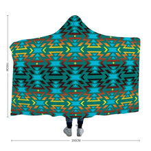 Load image into Gallery viewer, Fire Colors and Turquoise Teal Hooded Blanket 49 Dzine 
