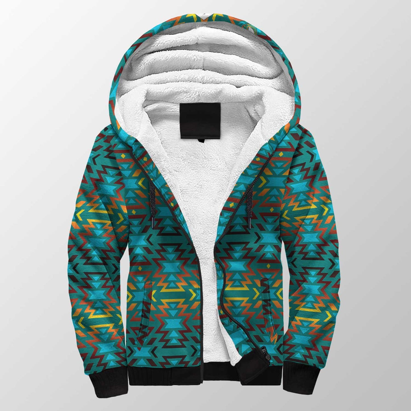 Fire Colors and Turquoise Teal Sherpa Hoodie 49 Dzine