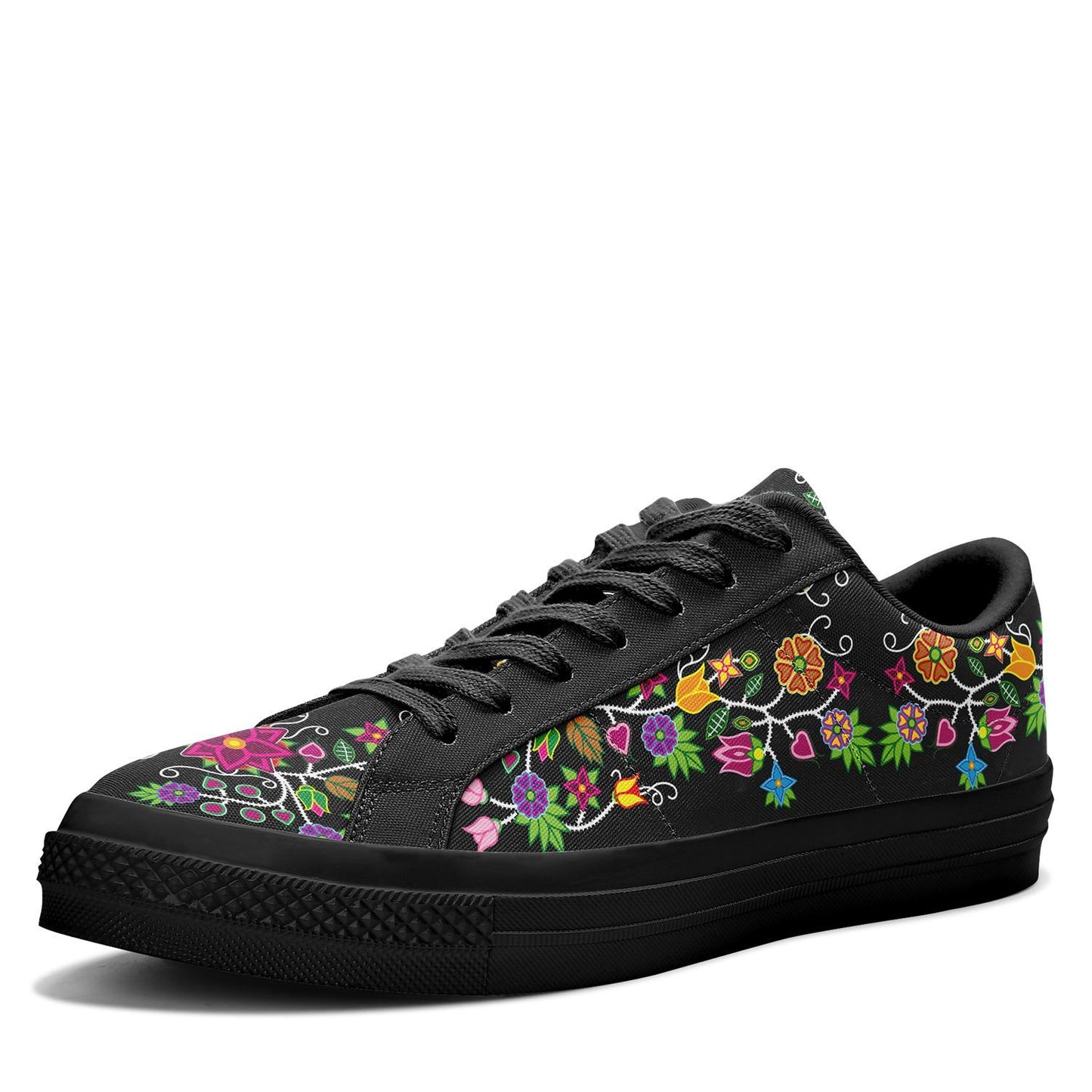 Floral Beadwork - 01 Aapisi Low Top Canvas Shoes Black Sole 49 Dzine