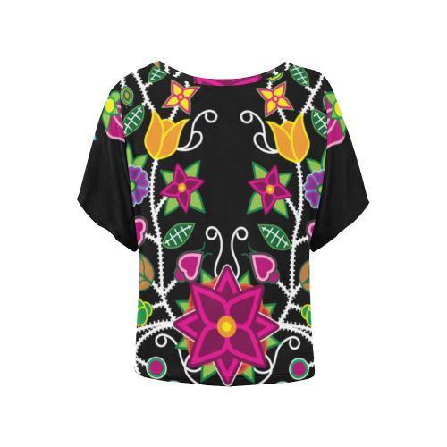 Floral Beadwork-01 Women's Batwing-Sleeved Blouse T shirt (Model T44) Women's Batwing-Sleeved Blouse T shirt (T44) e-joyer