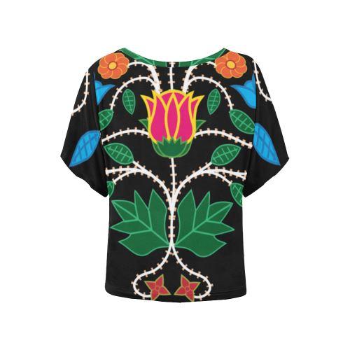 Floral Beadwork-03 Women's Batwing-Sleeved Blouse T shirt (Model T44) Women's Batwing-Sleeved Blouse T shirt (T44) e-joyer