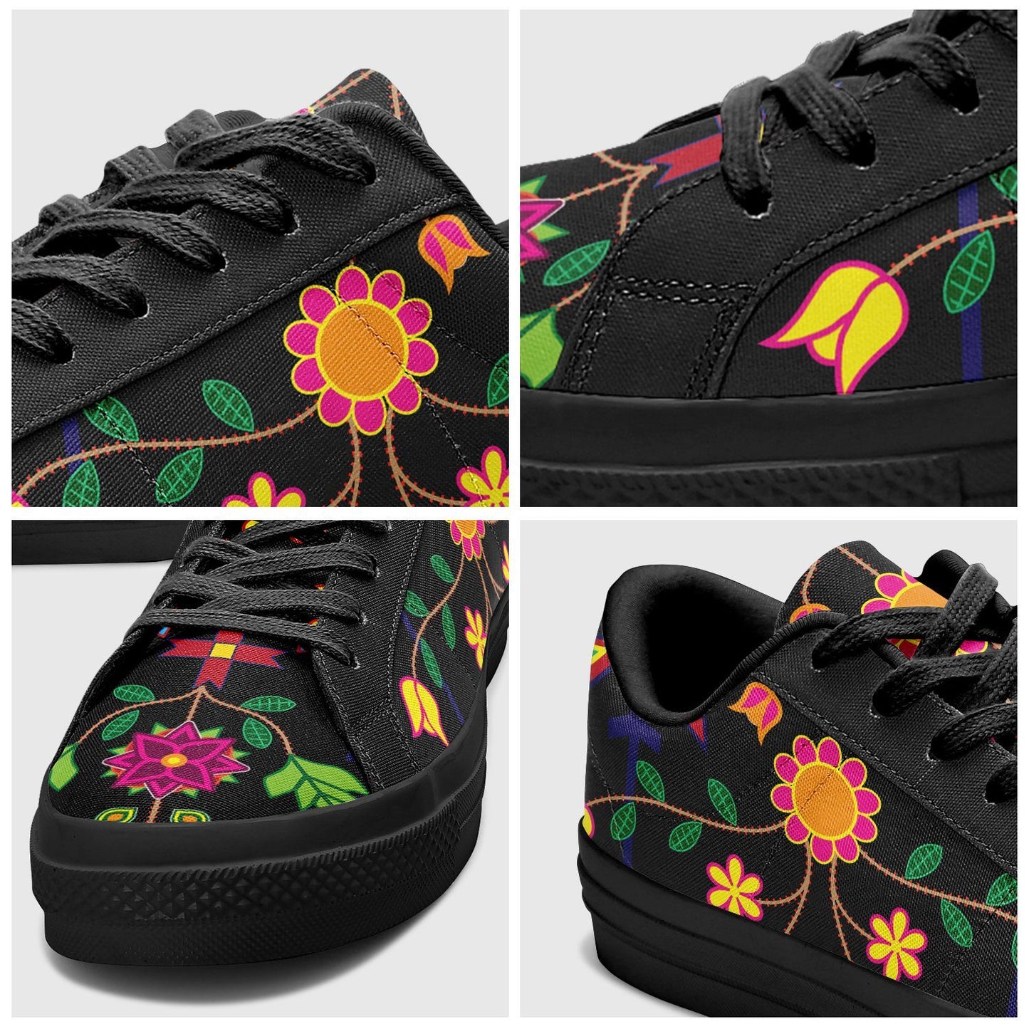 Floral Beadwork Aapisi Low Top Canvas Shoes Black Sole aapisi Herman