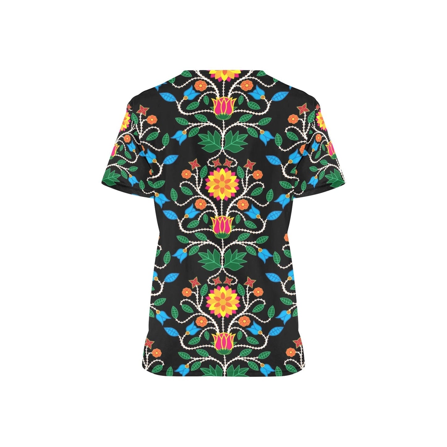 Floral Beadwork Four Clans All Over Print Scrub Top Scrub Top e-joyer