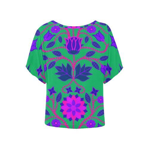Floral Beadwork Four Clans Deep Lake Women's Batwing-Sleeved Blouse T shirt (Model T44) Women's Batwing-Sleeved Blouse T shirt (T44) e-joyer