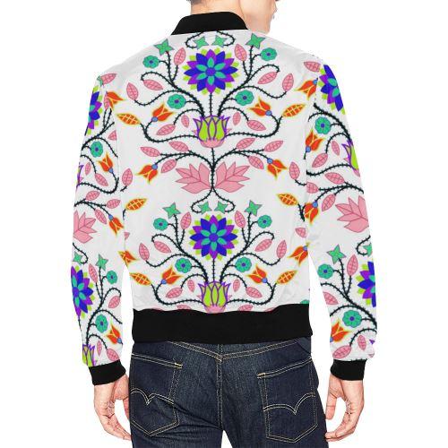 Floral Beadwork Four Clans White All Over Print Bomber Jacket for Men/Large Size (Model H19) All Over Print Bomber Jacket for Men/Large (H19) e-joyer