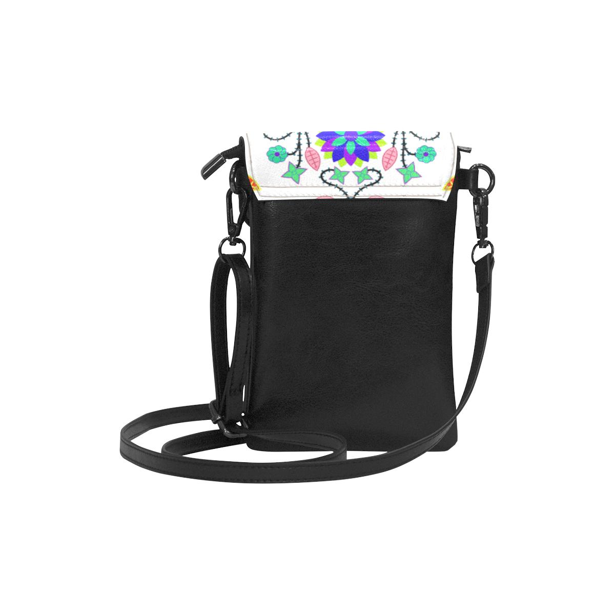 Floral Beadwork Four Clans White Small Cell Phone Purse (Model 1711) Small Cell Phone Purse (1711) e-joyer