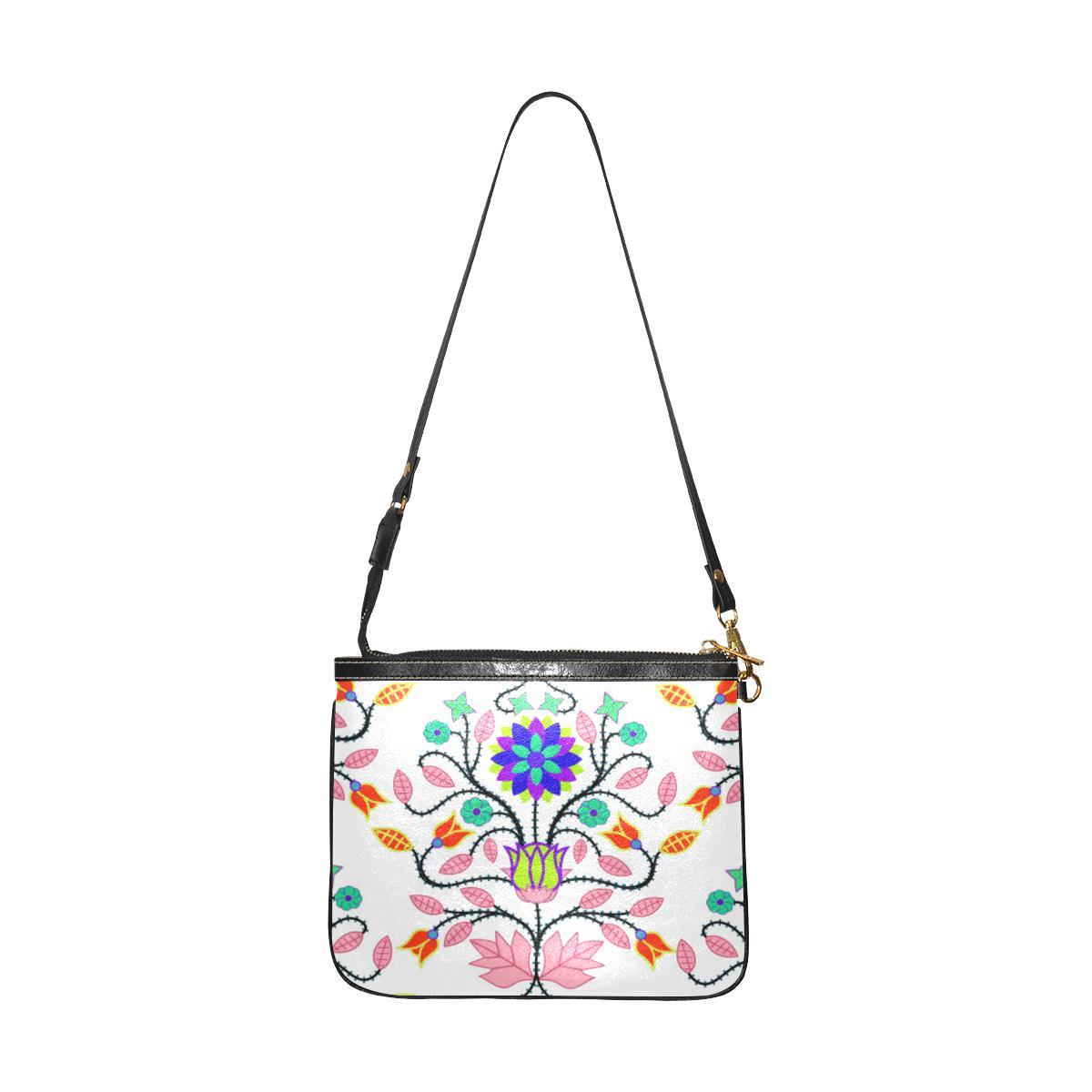 Floral Beadwork Four Clans White Small Shoulder Bag (Model 1710) Small Shoulder Bag (1710) e-joyer