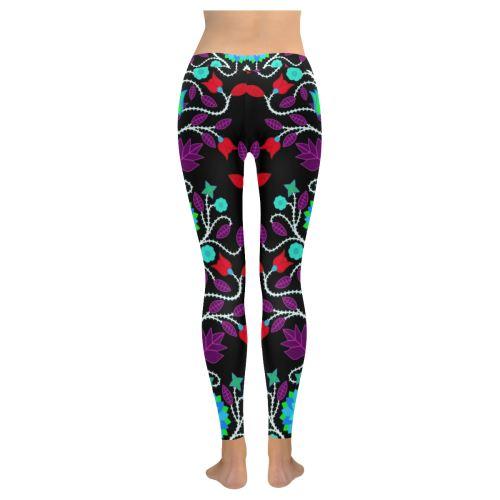 Floral Beadwork Four Clans Winter Low Rise Leggings (Invisible Stitch) (Model L05) Low Rise Leggings (Invisible Stitch) (L05) e-joyer