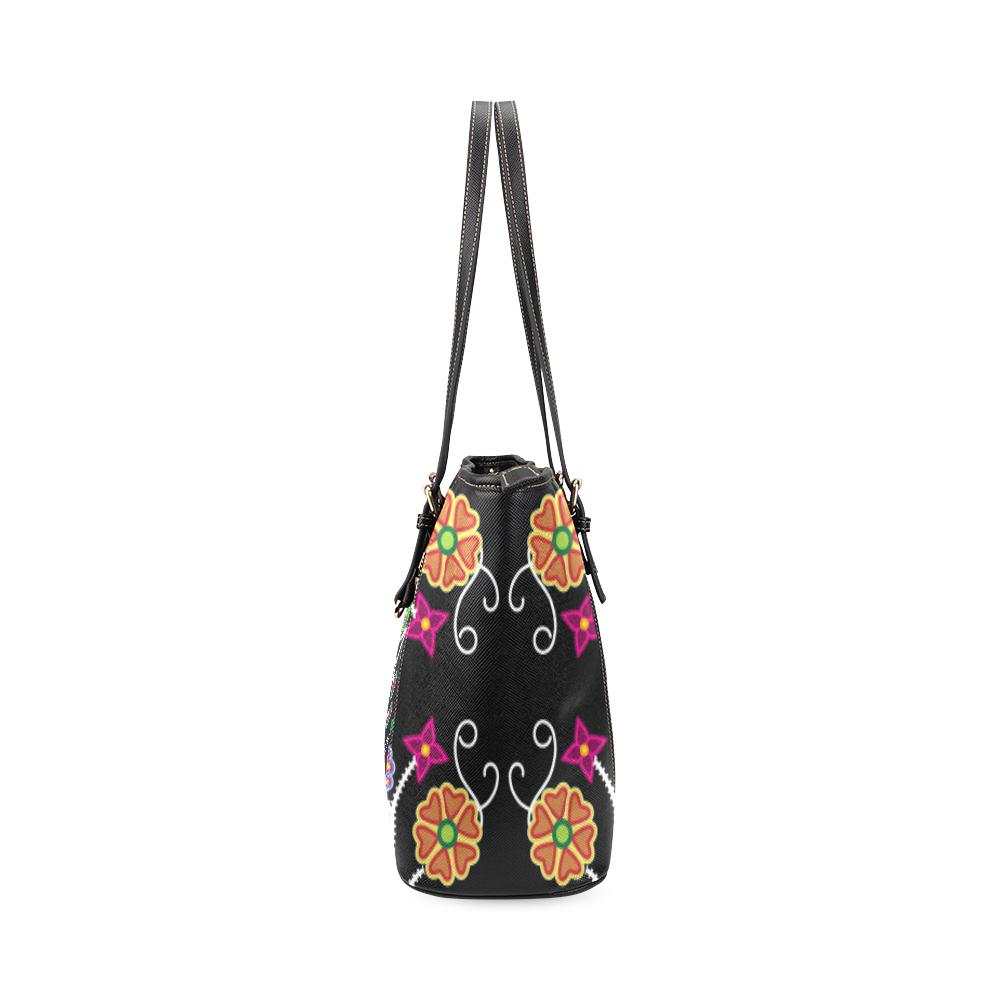 Floral Beadwork Leather Tote Bag/Large (Model 1640) Leather Tote Bag (1640) e-joyer