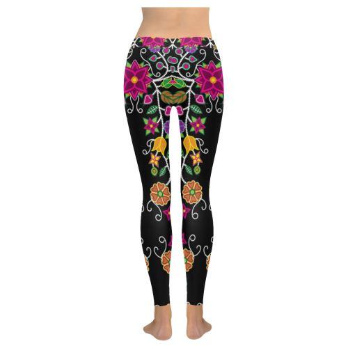 Floral Beadwork Low Rise Leggings (Invisible Stitch) (Model L05) Low Rise Leggings (Invisible Stitch) (L05) e-joyer