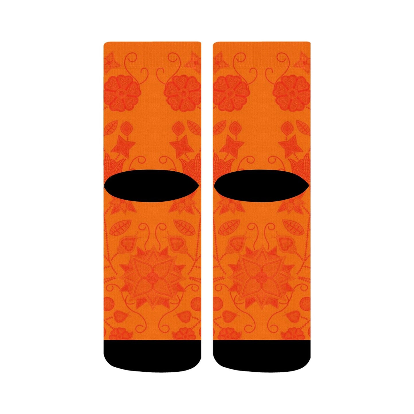 Floral Beadwork Real Orange Crew Socks Crew Socks e-joyer