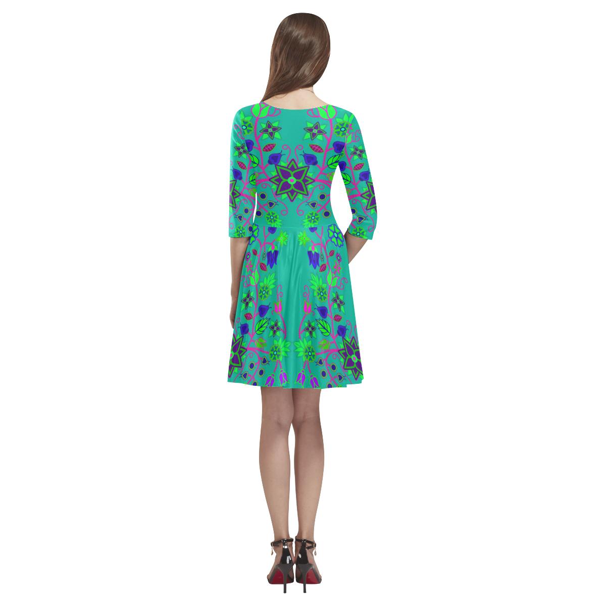 Floral Beadwork Seven Clans Deep Lake Tethys Half-Sleeve Skater Dress(Model D20) Tethys Half-Sleeve Skater Dress (D20) e-joyer