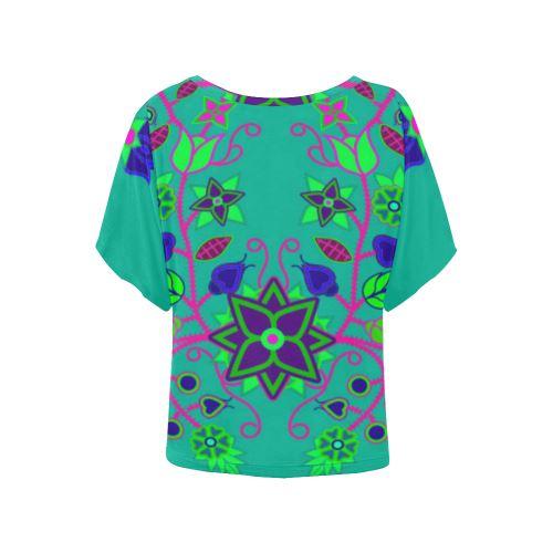 Floral Beadwork Seven Clans Deep Lake Women's Batwing-Sleeved Blouse T shirt (Model T44) Women's Batwing-Sleeved Blouse T shirt (T44) e-joyer